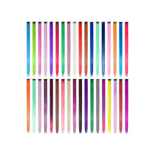 EuTengHao 36 Packs Colored Clip in Hair Extensions 22" Colorful Straight Hair Extensions Clip in for Women and Kids Multi-Colors Party Highlights Streak Synthetic Hairpieces ( 36 Colors Set )