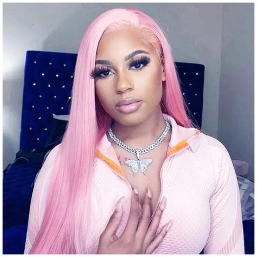 Pastel Pink Wigs for Women Soft Pink Lace Front Wig Synthetic Long Straight Bright Wig Pre Plucked Heat Resistant Fiber Replacement Party Cosplay Wear