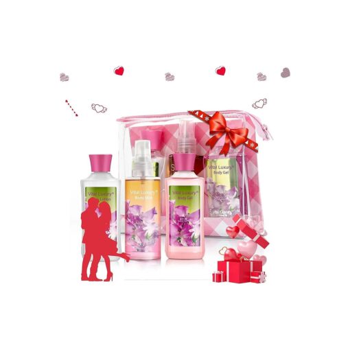 Vital Luxury Bath & Body Care Travel Set Pea Flower Scent Home Spa Set with Body Lotion, Shower Gel and Fragrance Mist, Christmas Gifts for Her and Him