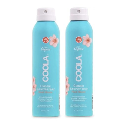 COOLA Organic Sunscreen SPF 70 Sunblock Spray, Dermatologist Tested Skin Care for Daily Protection, Vegan and Gluten Free, Peach Blossom, 6 Fl Oz