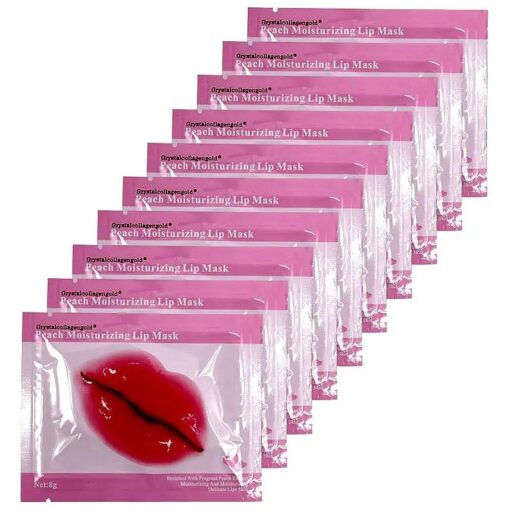 Adofect 30 Pieces Peach Moisturizing Collagen Lip Masks Crystal Lip Care Gel Pads Patches, Mouth & Lips Age Defying Masques - Great for Anti-Chapped, Anti-Wrinkle, Plump Your Lips, Rose Red