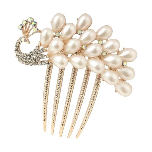 Wedding Bridal Headpiece Rhinestone Hair Comb Women Peacock Hair Clip Side Comb Hair Accessory ( Peacock Pearl )