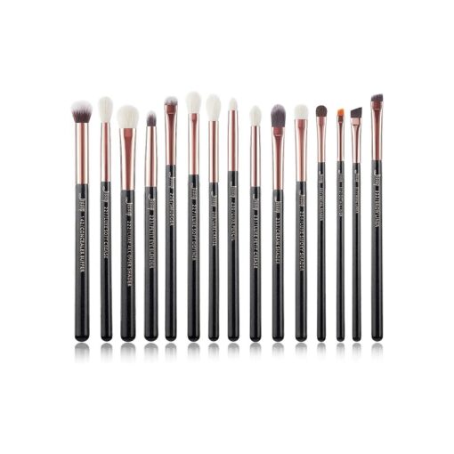 Jessup 15Pcs Professional Makeup Brushes Set Make up Brush Tools kit Eye Liner Shader Wood Handle Natural-synthetic Hair Brushes Pearl Black/Rose Gold T157