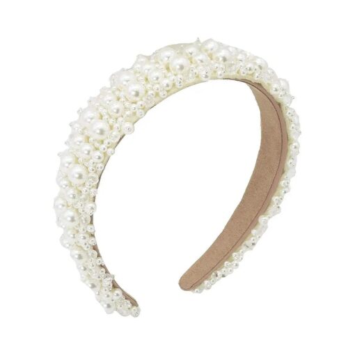 MHDGG Faux Pearl Headbands for Women White Bling Rhinestones Hairbands Bridal Hair Hoop Wedding Accessories for Girls