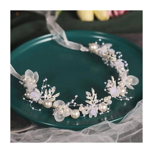 Wedding Hair Accessories for Kids, Flower Girl Hair Accessory, Princess Headpiece White Flower Headband Pearl for Girl and Flower Girls Cute Bridal Wedding Hair Band, Women 's Fashion Headbands