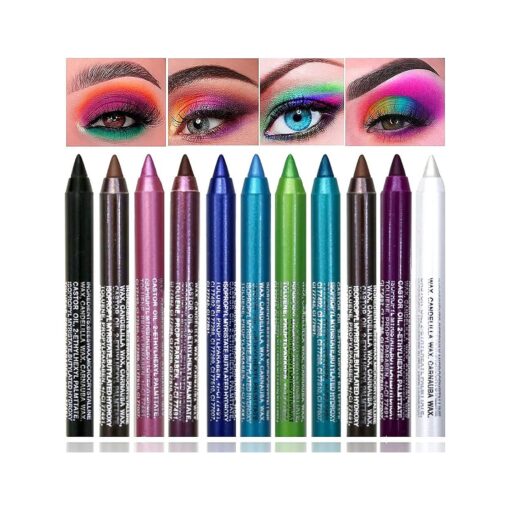 10 Colors Eyeliner Pencil for Women, Glitter Blue Eye Liners Kit Waterproof Metallic Eyeliner Pencil Pearl Eye & Lip Liner Professional Eye Makeup Set Colorful Eyeliner Eye Color