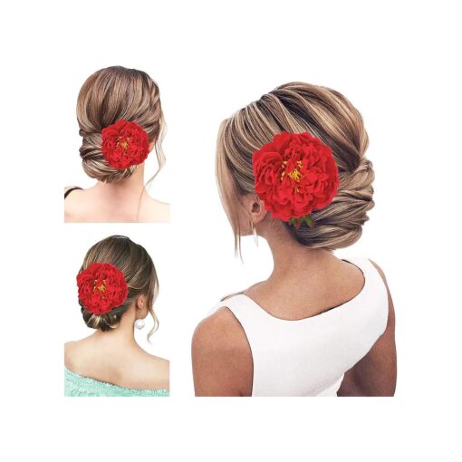 Peony Flower Hair Clip Hanfu Hairpin Bridesmaid Pin up Flower Brooch Party Wedding Decor ( one size, red )