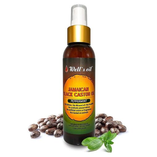 PEPPERMINT + Jamaican Black Castor Oil Spray | 4oz ( 118ml ) | Hair Detangler Spray | Increase Hair Growth, Scalp Treatment | Natural Leave-In Conditioner