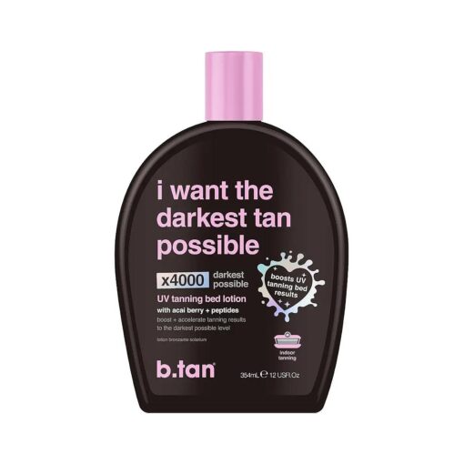 b.tan UV Tanning Bed Lotion | I Want The Darkest Tan Possible - x4000 Tan Intensifiers, Indoor & Outdoor Tan Accelerator, Best Browning Lotion, 12 Fl Oz