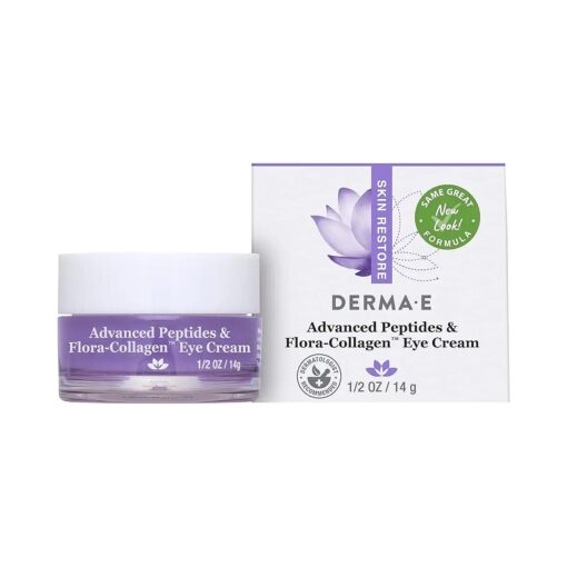 DERMA-E Advanced Peptides and Vegan Flora-Collagen Eye Cream - Anti-Aging Moisturizer Smooths Appearance of Crow 's Feet, Lines and Wrinkles, 1/2 Oz