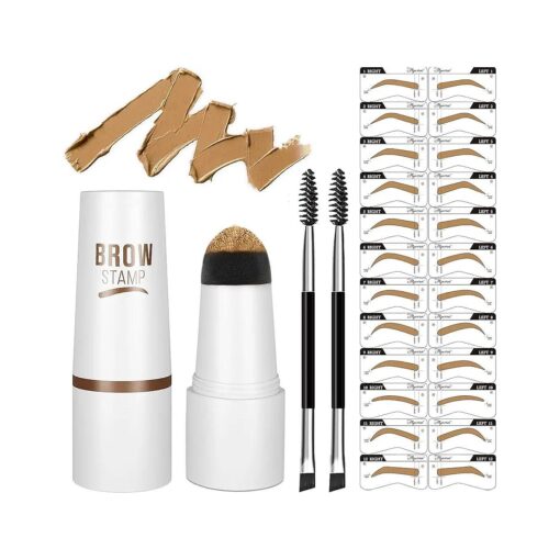 Eyebrow Stamp Stencil Kit - One-Step Vegan Eyebrow Stamp Pomade - Long-Lasting Waterproof Smudge-Proof - With 24Pcs Reusable Thin & Thick Eyebrow Stencils for Perfect Brows ( Blonde )