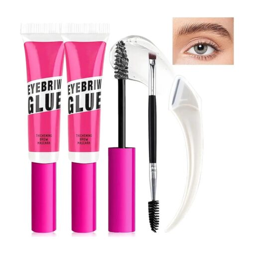 2PCS Clear Brow Glue, Extreme Hold Eyebrow Gel, Brow Fast Sculpt, Waterproof, Transfer-proof, with 1 Brow Razor & 1 Brush # 09