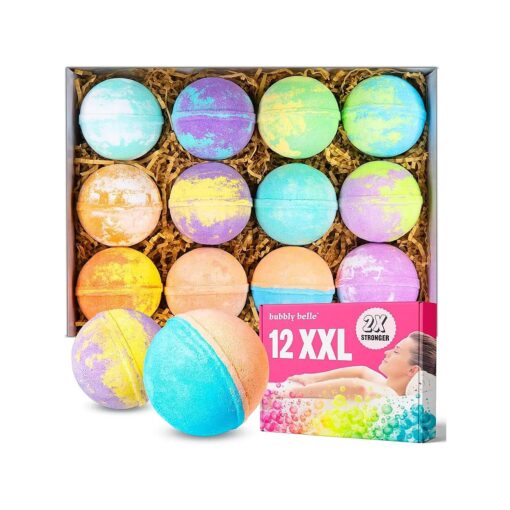 Bubbly Belle Bath Bombs XXL Gift Set, 12 Extra Large Handmade Aromatherapy Fizzies with Essential Oil Blends and Epsom Salt, Vegan for Women, Men, Kids