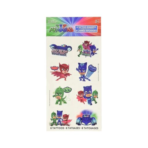 Vibrant Multicolor PJ Masks Tattoo Favors - 2" x 1.75" ( Pack of 8 ) - Kid-Friendly Temporary Tattoos - Perfect for Party Bags & Fun Events