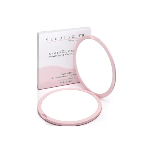 Compact Mirror for Purses - 10X Magnifying - Pink Compact Mirror - Perfect Magnification for Travel - 2-Sided - 10X Makeup Mirror and 1x True View - 4" Diameter