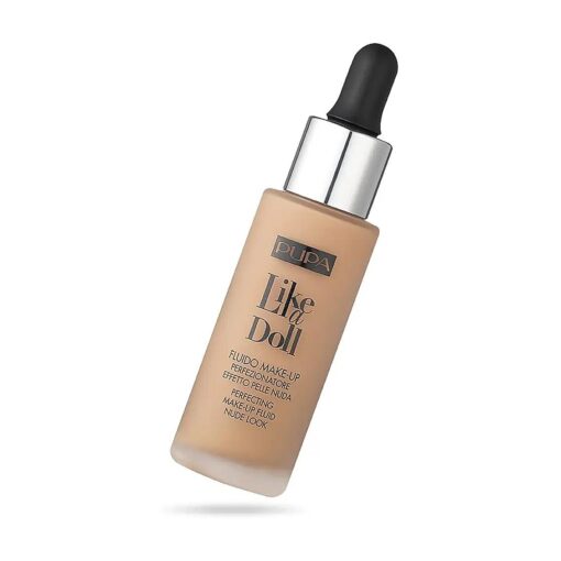 PUPA Milano Like A Doll Perfecting Make-Up Fluid Nude Look Foundation - Light Texture - Natural, Radiant Results - Nude Skin Effect - For All Skin Types - Blends Perfectly - Natural Beige - 1.01 Oz