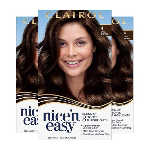 Nice'n Easy Permanent Hair Dye, 4 Dark Brown Hair Color, 3 Count