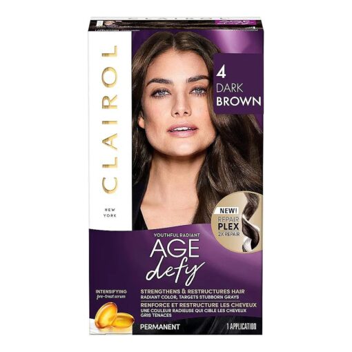 Clairol Age Defy Permanent Hair Dye, 4 Dark Brown Hair Color, Pack of 1