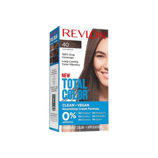 Permanent Hair Color, Permanent Hair Dye, Total Color with 100 % Gray Coverage, Clean & Vegan, 40 Dark Brown, 3.5 Oz