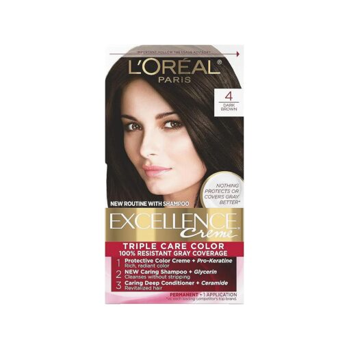 Excellence Creme Permanent Hair Color, 4 Dark Brown, 100 percent Gray Coverage Hair Dye, Pack of 1