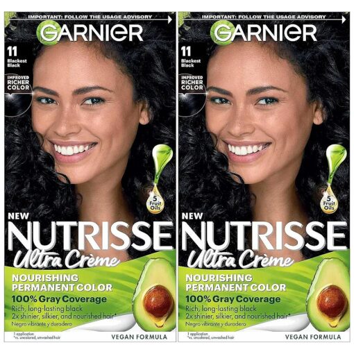 Garnier Hair Color Nutrisse Nourishing Creme, 11 Blackest Black ( Peppercorn ) Permanent Hair Dye, 2 Count ( Packaging May Vary )