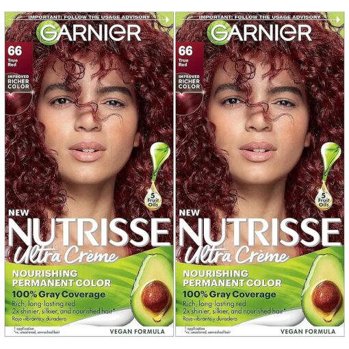 Hair Color Nutrisse Nourishing Creme, 66 True Red ( Pomegranate ) Permanent Hair Dye, 2 Count ( Packaging May Vary )