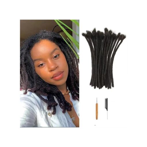 4 Inch Dreadlock Extensions Human Hair,30 Strands Locs Extensions Real Human Hair, Natural Black for Women Men Kids Full Handmade Permanent Locs Can Be Dyed and Bleached