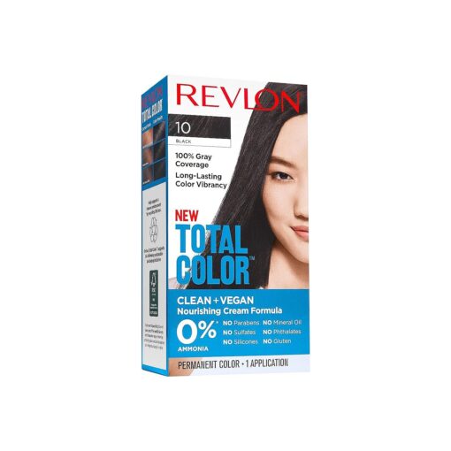 Permanent Hair Color, Permanent Hair Dye, Total Color with 100 % Gray Coverage, Clean & Vegan, 10 Black, 10.2 Oz