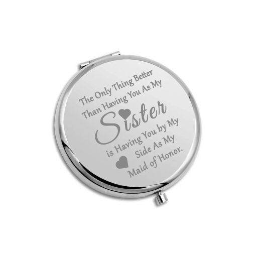 Bridesmaid Sister Gifts Compact Mirror Sister Maid of Honor Gift Pocket Mirror Bridal Party Gifts Sister Engagement Gift Bridesmaid Proposal Gifts Folding Makeup Mirror Sister Wedding Gifts