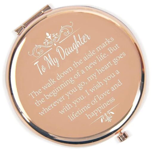 Daughter Wedding Gift from Mom Dad, Bride Gifts for Wedding Day, Unique Wedding Keepsake Gifts for Daughter from Mom on Wedding Day, Rose Gold Compact Mirror for Her