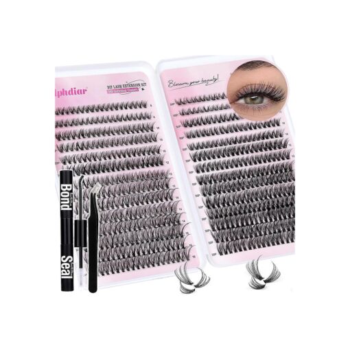 Lash Extension Kit 30D & 50D Eyelash Extension Kit D Curl Lash Clusters Kit with Lash Bond and Seal 560 Pcs Natural Lashes Extension Kit with Lash Tweezers by Calphdiar ( 30D+50D-D-8-16MIX KIT )