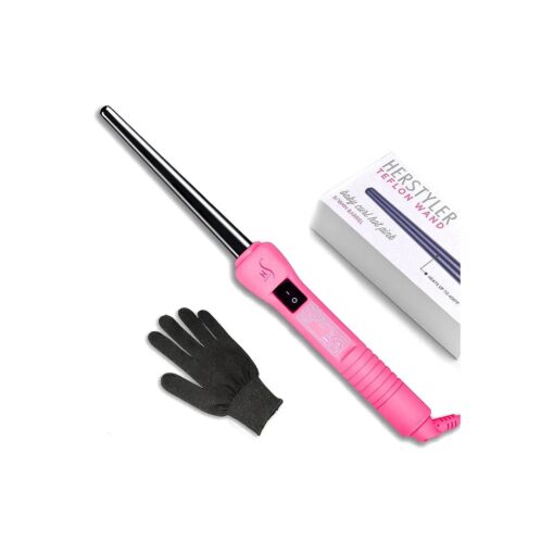 Herstyler Baby Curls Mini Curling Iron | Tapered 1/2 to 3/4 Curling Iron | Skinny Curling Wand for Queens Who Want to Be Crowned in Curls | 9mm to 13mm Wand with Dual Voltage | Pink