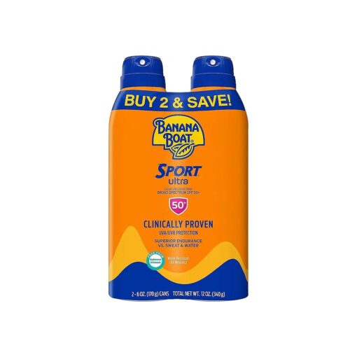 Sport Ultra SPF 50 Sunscreen Spray Twin Pack | Banana Boat Sunscreen Spray SPF 50, Spray On Sunscreen, Water Resistant Sunscreen, Oxybenzone Free Sunscreen Pack, 6oz each