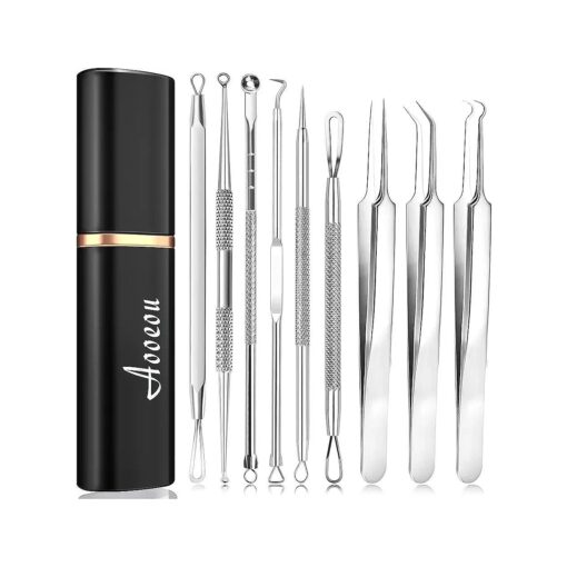 Pimple Popper Tool Kit Blackhead Tweezer, Aooeou Acne Removal Comedone Extractor Kit Pimple Tweezers for Pimples, Blackheads, Blemish, Whitehead, Zit Removing for Forehead Nose Facial Pore