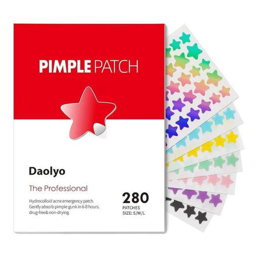 Pimple Patches for Face, 3 Size 280 Counts Acne Patches, Cute Star Pimple Patches with Salicylic Acid, Tea Tree Oil & Calendula Oil, Colorful Hydrocolloid Patches Zit Patches Pimple Stickers