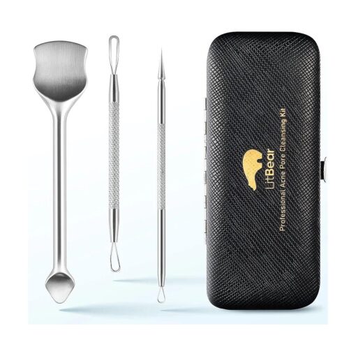 LitBear Pore Prep Tool, Blackhead Remover Pimple Popper Tool Kit, Stainless Steel Blackhead Extractions Tool for Acne, Whitehead Popping, Blemish, Comedone