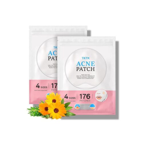 TKTK Pimple Patches Acne Patches for Face, 4 Sizes 352 Patches Hydrocolloid Acne Cover Patch, Clear Easy To Peel Acne Absorbing Zit Patch with Tea Tree & Calendula Oil