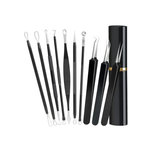 Pimple Popper Tool Kit,10 Pcs Professional Blackhead Remover Comedones Extractor for Easy Removal for Pimples, Blackheads, Zit Removing, Facial and Nose, Acne Removal Kit with Metal Box ( Black )