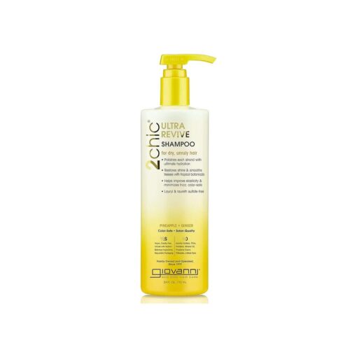 GIOVANNI 2chic Ultra-Revive Shampoo - Pineapple & Ginger to Moisturize Dry Unruly Hair, Coconut, Guava, Aloe Vera, Pro-Vitamin B5, Lauryl & Laureth Sulfate Free, No Parabens, Color Safe - 24 oz