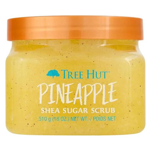 T H Tree Hut Shea Sugar Body Scrub Pineapple,18oz, With Single Fragrance-Free Makeup Remover Cleansing Towelette