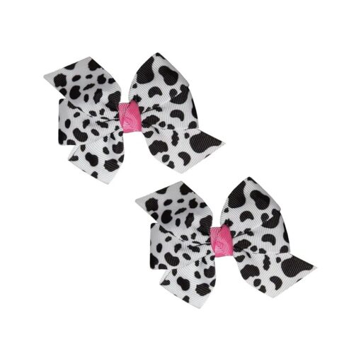 WD2U Baby Girls 2 Pc Farm Girl Holstein Moo Cow 3" Hair Bows Alligator Clips ( Pink )