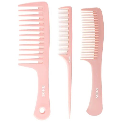 3 Pieces Hair Comb Set for Women, Men-Wide Tooth Comb, Fine Tooth Rat Tail Comb, Medium Tooth Comb-Detangling Hair Combs for All Hair Types, Hair Styling Comb Set ( Pink )