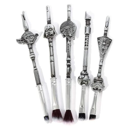 Cute Anime Makeup Brushes Set - 5pcs Cosmetic Makeup Brush Set Professional Tool Kit Set Pink Drawstring Bag Included ( Silver A )