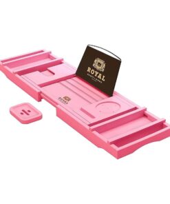 ROYAL CRAFT WOOD Luxury Bathtub Caddy Tray, One or Two Person Bath and Bed Tray, Bonus Free Soap Holder ( Pink )