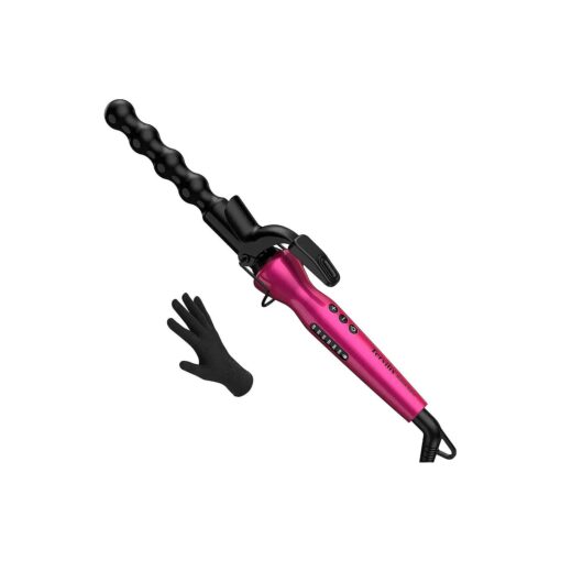 Terviiix Bubble Wand Curling Iron with Clamp, Tourmaline Ceramic Curling Wand for Long Hair & Short Hair, Spiral Curling Iron for Long-Lasting Defined Curls & Waves, Dual Voltage, Glove, Pink