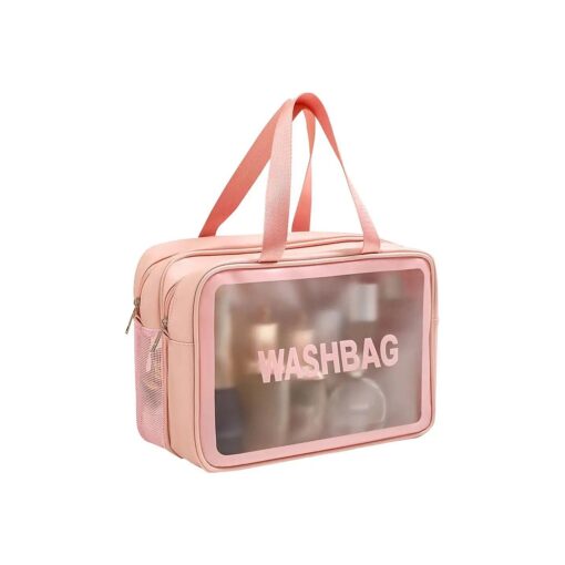 Travel Toiletry Bag, Clear Toiletry Makeup Bag, Cosmetics Bags, Travel Makeup Bag, Translucent Waterproof and Draining Travel Large Capacity Bag ( Pink )