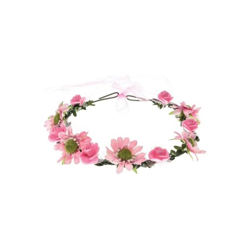 Women Flower Headband Bridal Floral Crown Wreath Girls BOHO Garland Halo ( Daisy Pink )