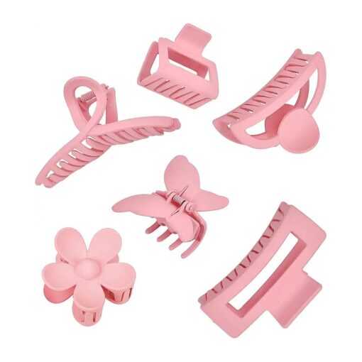 Pink Hair Clips, 6 Pack Cute Hair Clips for Thin Thick Hair 1.85-4.5 Inch Matte Non Slip Jaw Clips Flower Banana Butterfly Claw Clips Hair Accessories for Women and Girls ...