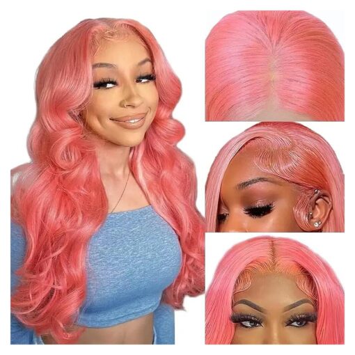 Pink Lace Front Wig Human Hair Body Wave 13x4 Hd Lace Pink Wig Human Hair Lace Front Pre Plucked with Baby Hair 150 % Density Colored Pink Frontal Wig for Women 26 Inch