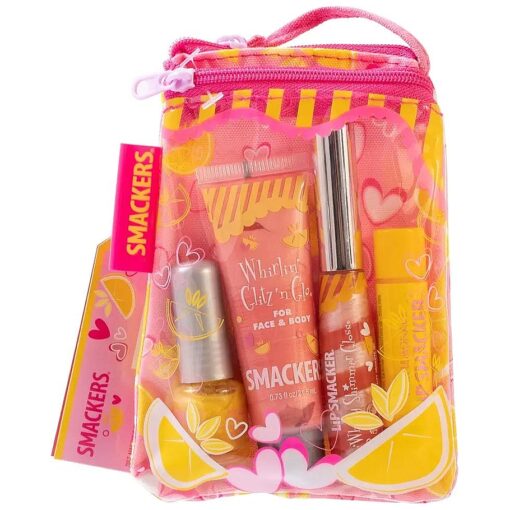 Lip Smacker Pink Lemonade Glam Bag Makeup Set for Girls | Lip Balm, Lip Gloss, Nail Polish, & Lotion | Christmas Make Up Collection | Holiday Present | Gift for Girls | Set of 4